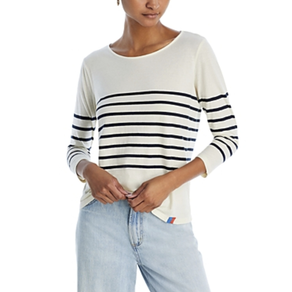 Kule Women the Malibu Three Quarter Sleeve Tee Ivory Size XL